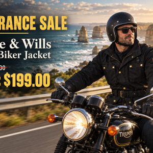 New Burke & Wills Biker Oilskin Adult Mens Black Coat Leather Trim