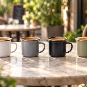 Barebones Enamel 150mls Espresso Cup - Set of 2 Slate Grey, Eggshell & Charcoal