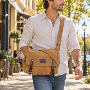 New Burke & Wills Kingsford Classic 16oz Waxed Canvas Messenger Bag
